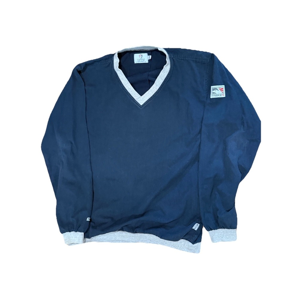 Tyndale FR V-Neck Sweatshirt M Navy Gray Flame Resistant USA Made Arc 9.1